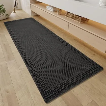 Resare 24 x 72 in waffle bathroom runner, black